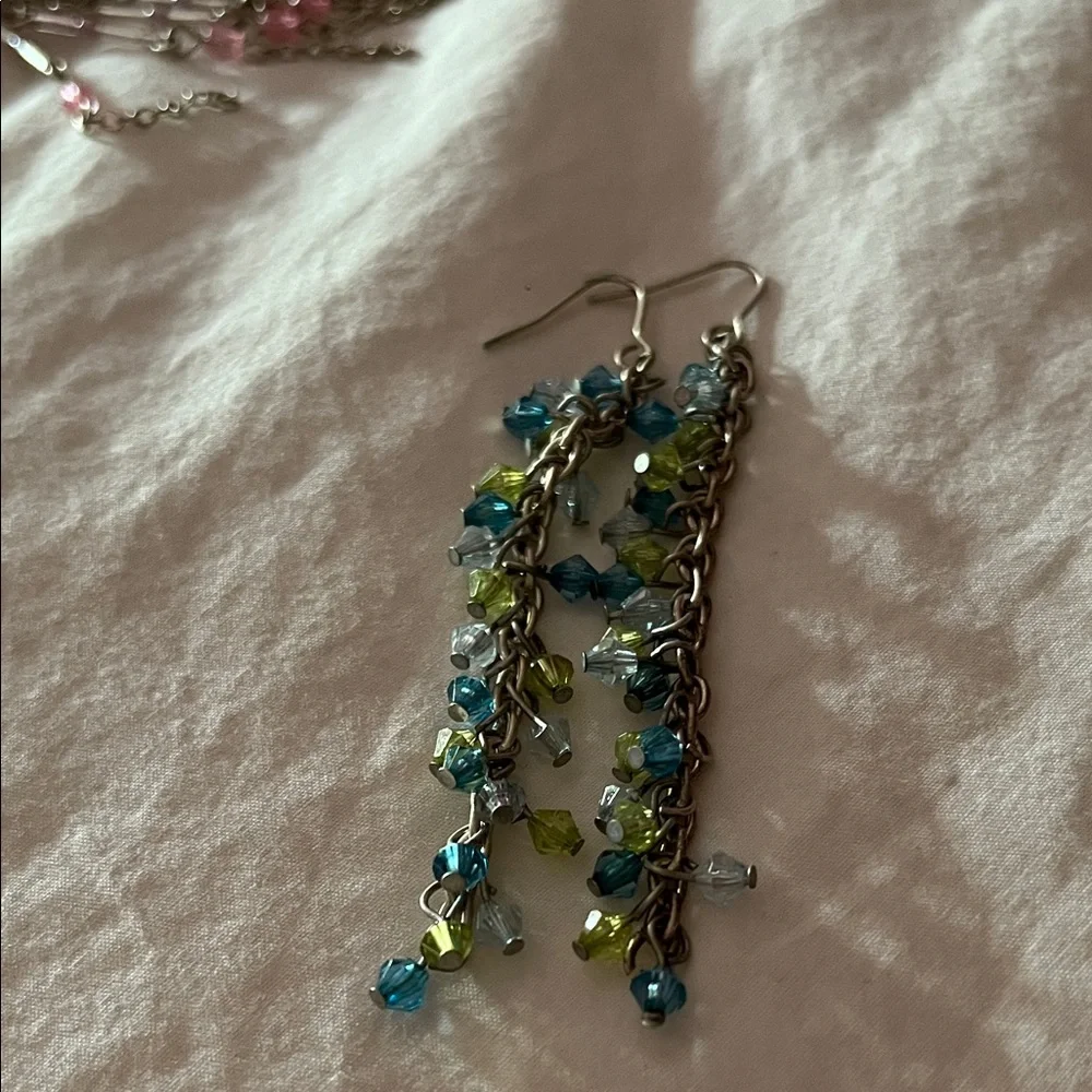 Chic Pink and blue beaded Dangle Earrings - Picture 8 of 8